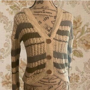 y2k Freshman Cream and Olive Striped Cardigan